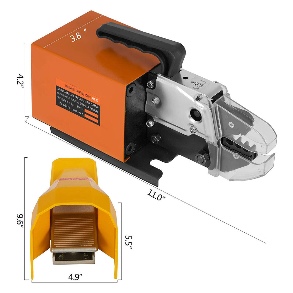 Vevor AM-10 Pneumatic Crimping Tool Air Powered for Wire Terminals with Die Sets New