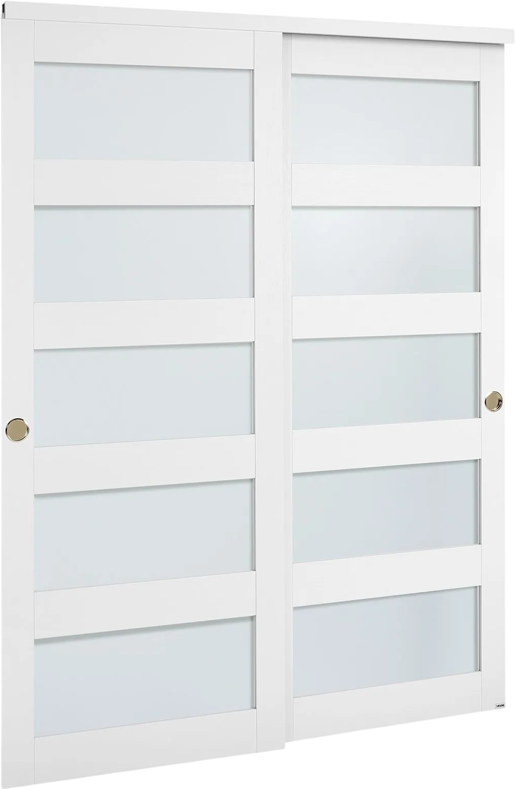 Vevor Sliding Double Doors 60 x 80 in. 5-Lite Frosted Glass with Hardware Kit New