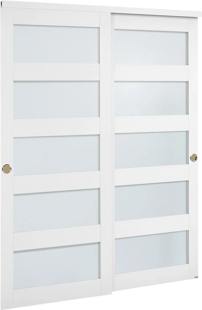 Vevor Sliding Double Doors 60 x 80 in. 5-Lite Frosted Glass with Hardware Kit New