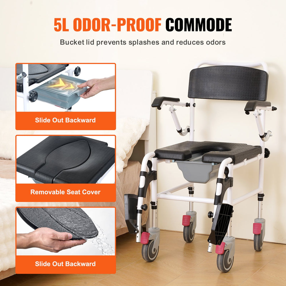 Vevor Shower Commode Wheelchair w/ Locking Wheels Adjustable Height 350 Lbs Capacity New