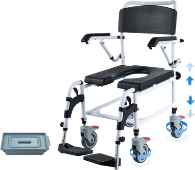 Vevor Shower Commode Wheelchair w/ Locking Wheels Adjustable Height 350 Lbs Capacity New