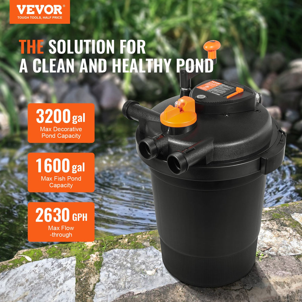 Vevor Bio Pressure Pond Filter with 13W UV-C Light 3200 Gal. Capacity 2630 GPH New