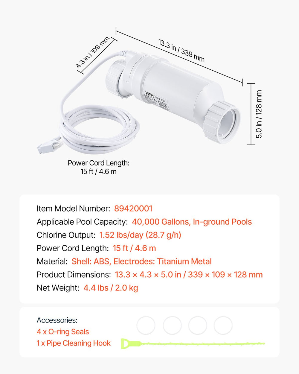 Vevor Salt Water Chlorination System for In-Ground Pools 40,000 Gallons New