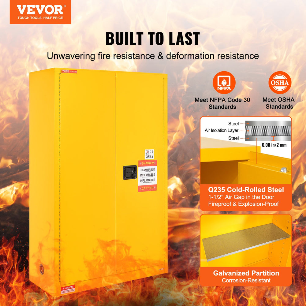 Vevor Flammable Safety Cabinet 43" x 18" x 65" Explosion Proof Steel Storage New