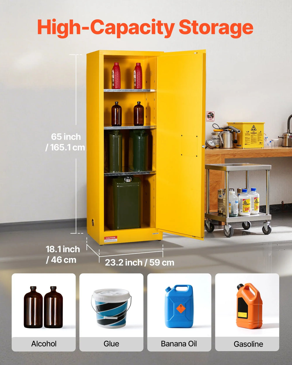 Vevor Flammable Safety Cabinet 23 Gallon 23.2" x 18.1" x 65" with Adjustable Shelf New