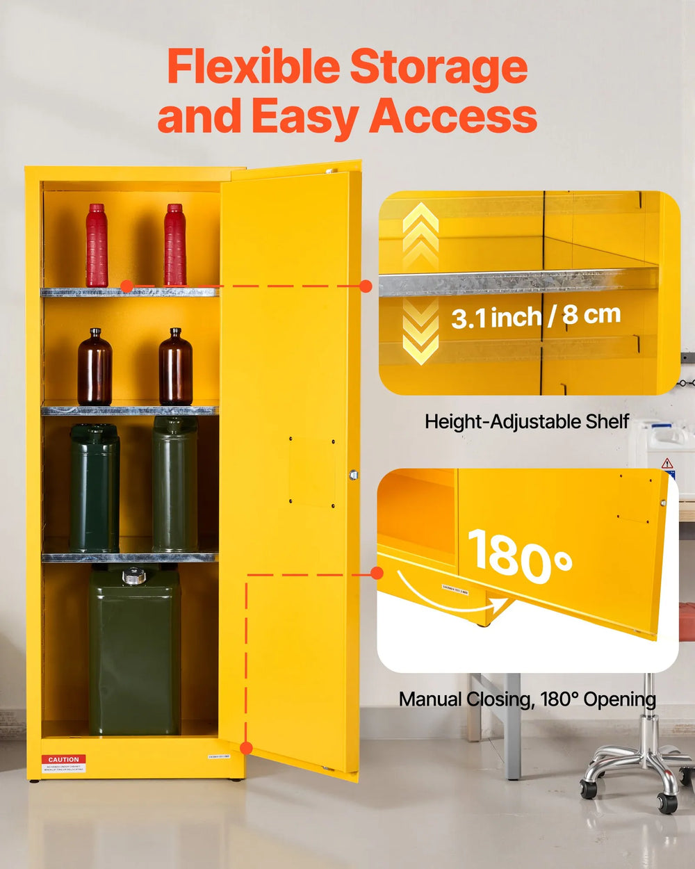 Vevor Flammable Safety Cabinet 23 Gallon 23.2" x 18.1" x 65" with Adjustable Shelf New