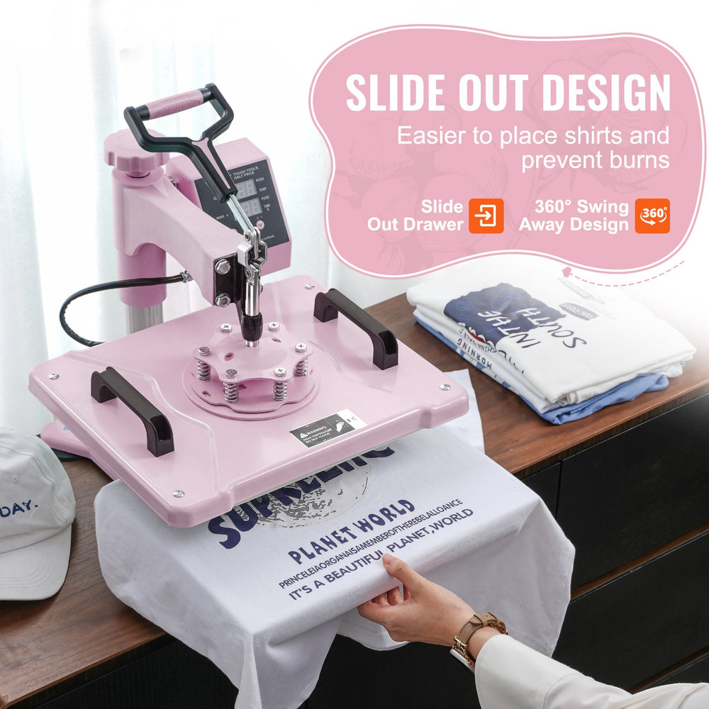 Vevor Heat Press 5-in-1 Machine 12" x 15" with 30oz Tumbler Press Pink New