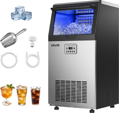 Vevor Commercial Ice Maker 100 lbs/24Hr with 30 lbs Storage LED Display Self-Cleaning New