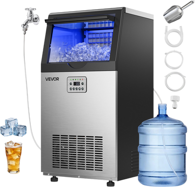 Vevor Commercial Ice Maker 120 lbs/24h with 30 lbs Storage LED Display Self-Cleaning New