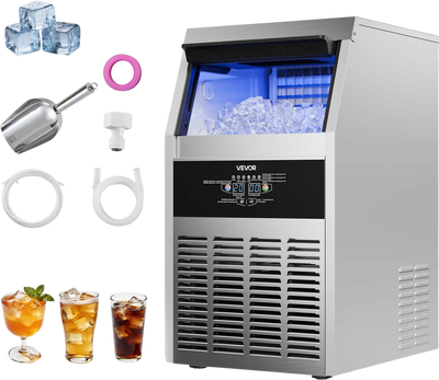 Vevor Commercial Ice Maker 130 lbs/24h with 30 lbs. Storage LED Display Self-Cleaning New