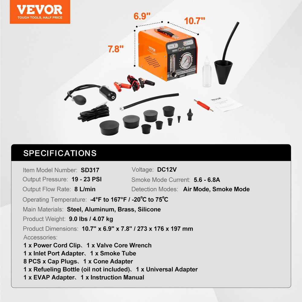 Vevor Automotive Smoke Machine Leak Detector with Pressure Gauge and Flow Meter New