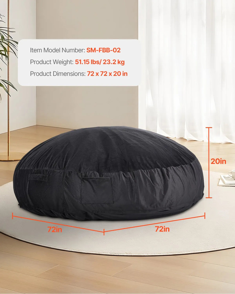 Vevor Bean Bag Chair Dutch Velvet with High-Density Foam Filling Removable Cover New