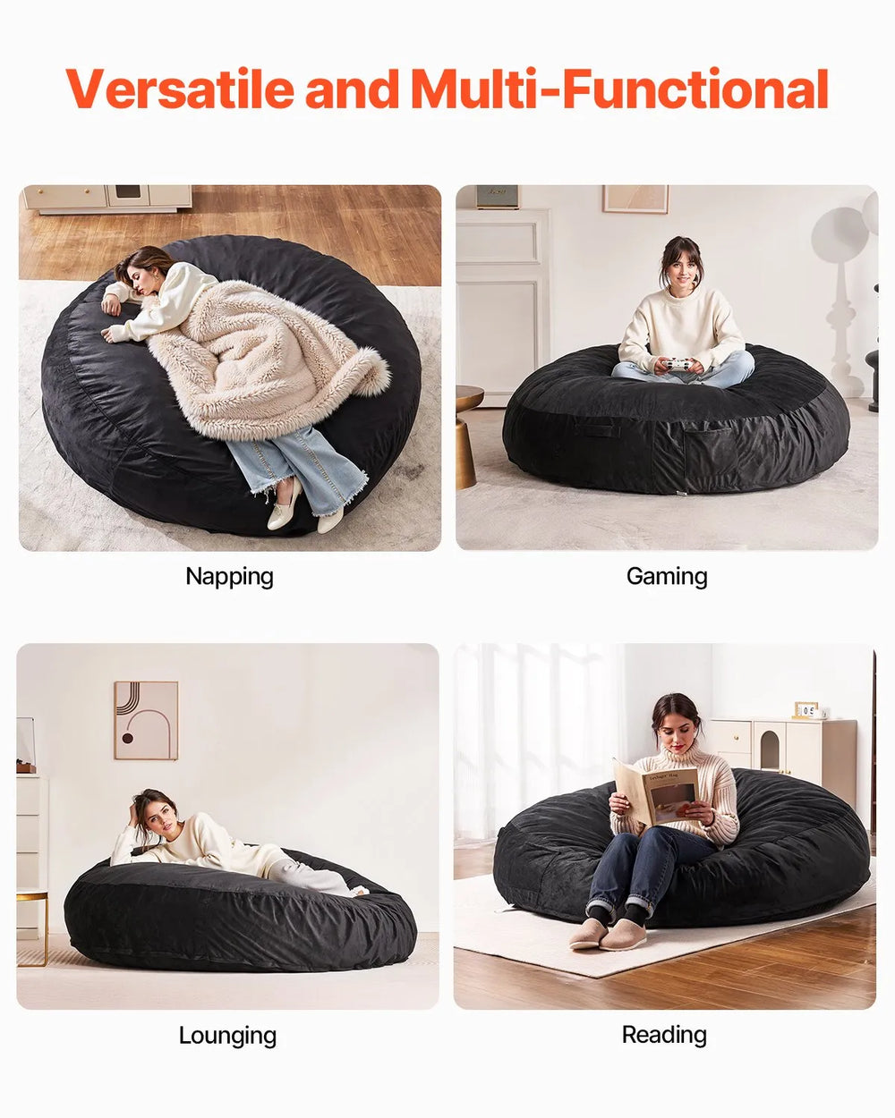 Vevor Bean Bag Chair Dutch Velvet with High-Density Foam Filling Removable Cover New