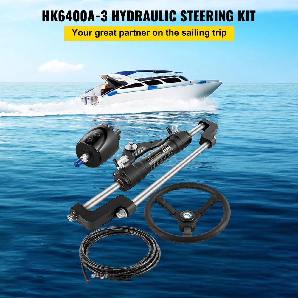 Vevor Hydraulic Boat Steering Kit 300 HP with 13.5" Wheel Helm Pump HK6310A-3 New