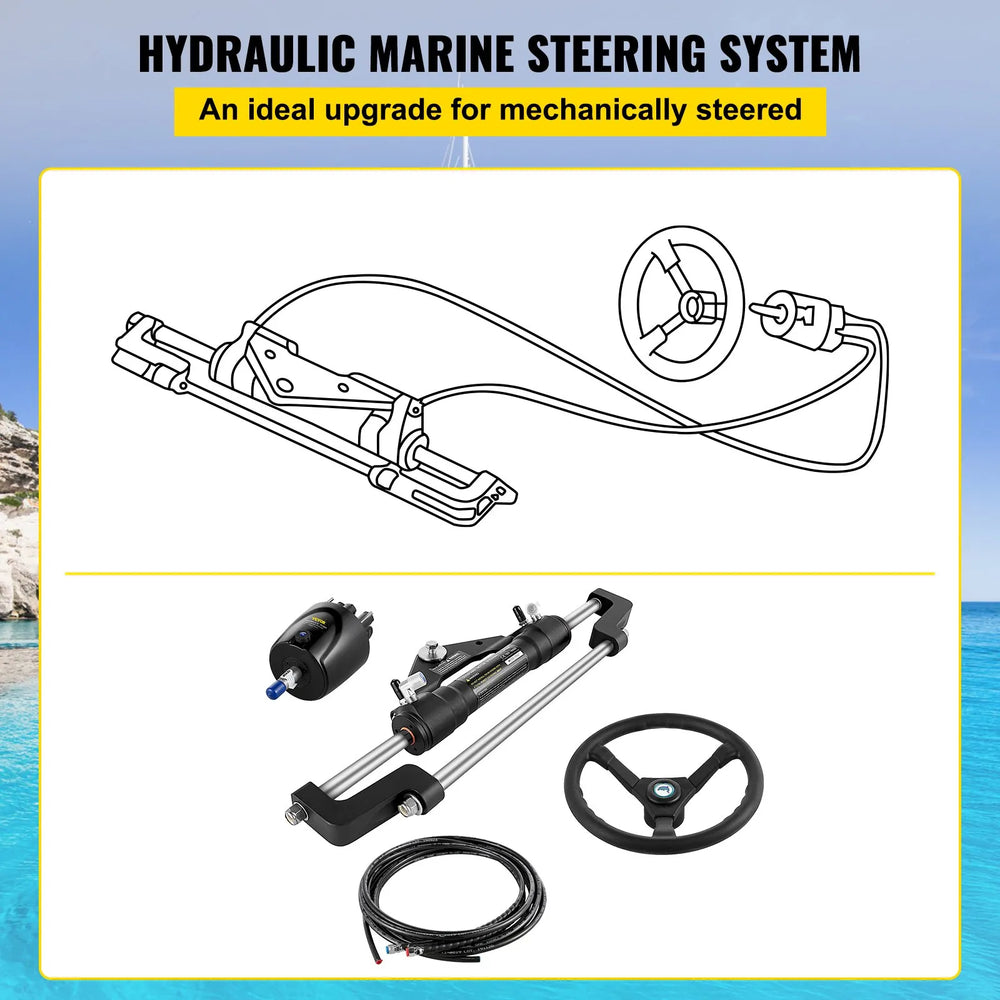 Vevor Hydraulic Boat Steering Kit 300 HP with 13.5" Wheel Helm Pump HK6310A-3 New