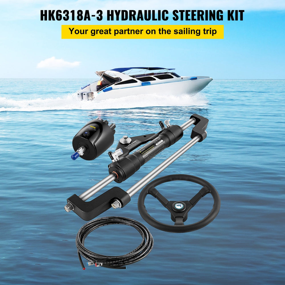 Vevor Hydraulic Outboard Steering Kit System 300 HP 18' Hose Helm Pump for Single Engine Boat New