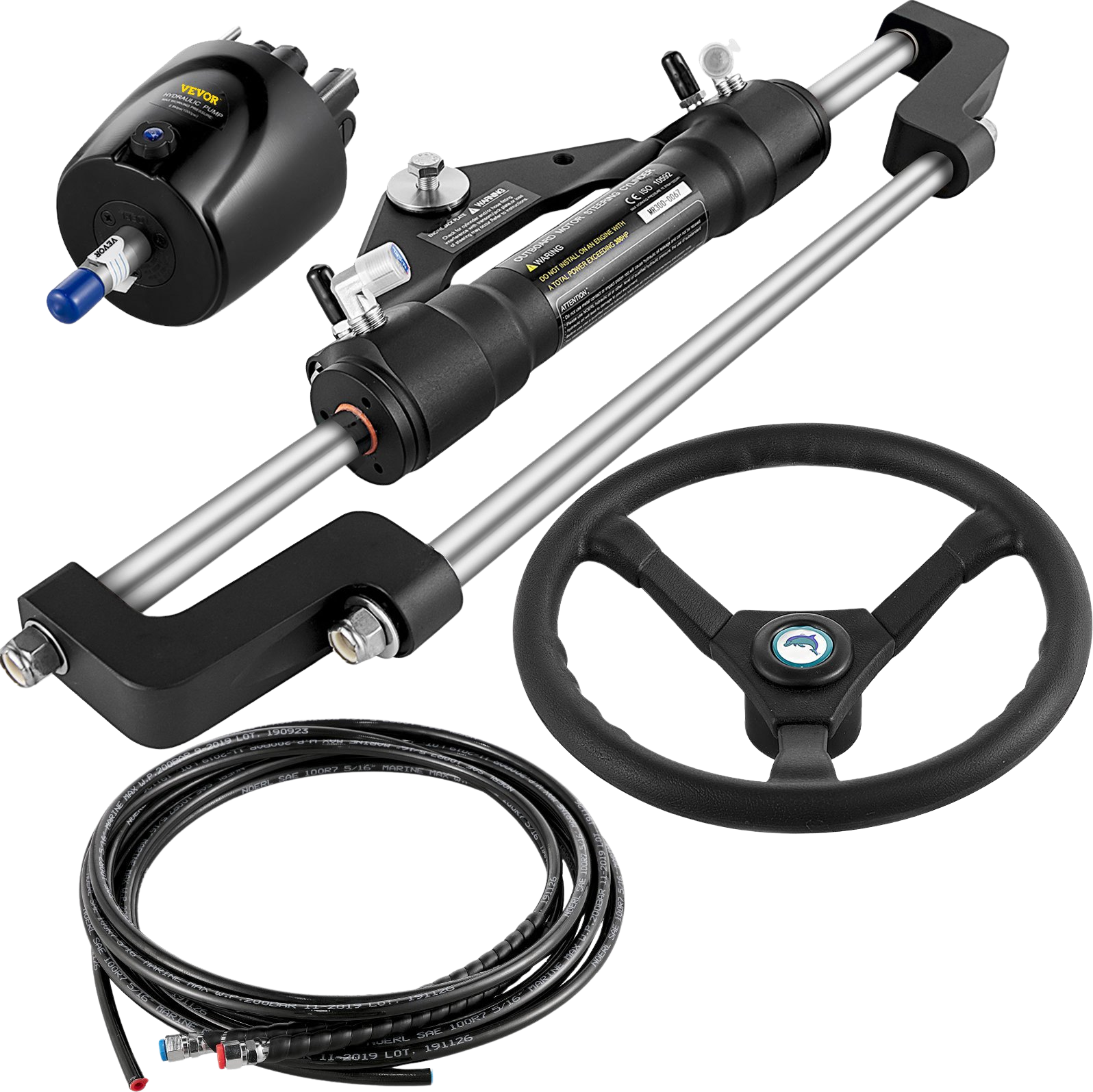 Vevor Hydraulic Outboard Steering Kit System 300 HP 18' Hose Helm Pump for Single Engine Boat New