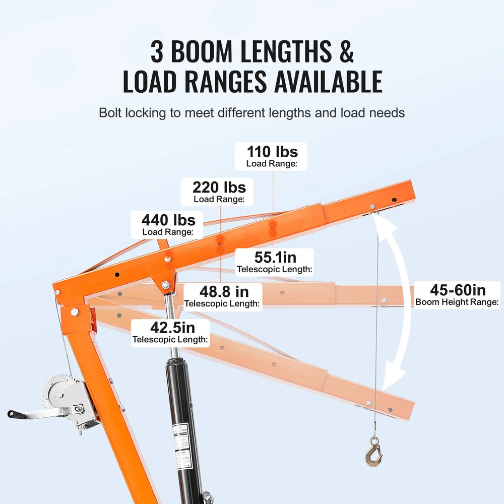 Vevor Hydraulic Crane Hoist for Pickup Truck 360° Rotation 500 Lbs Load Capacity New