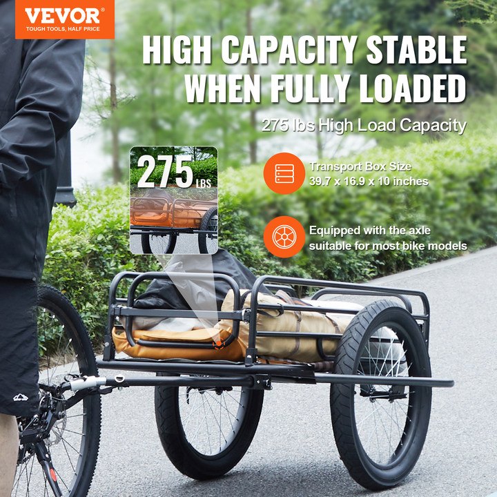 Vevor Bike Cargo Trailer Foldable Wagon Cart with Universal Hitch 275 Lbs Capacity New