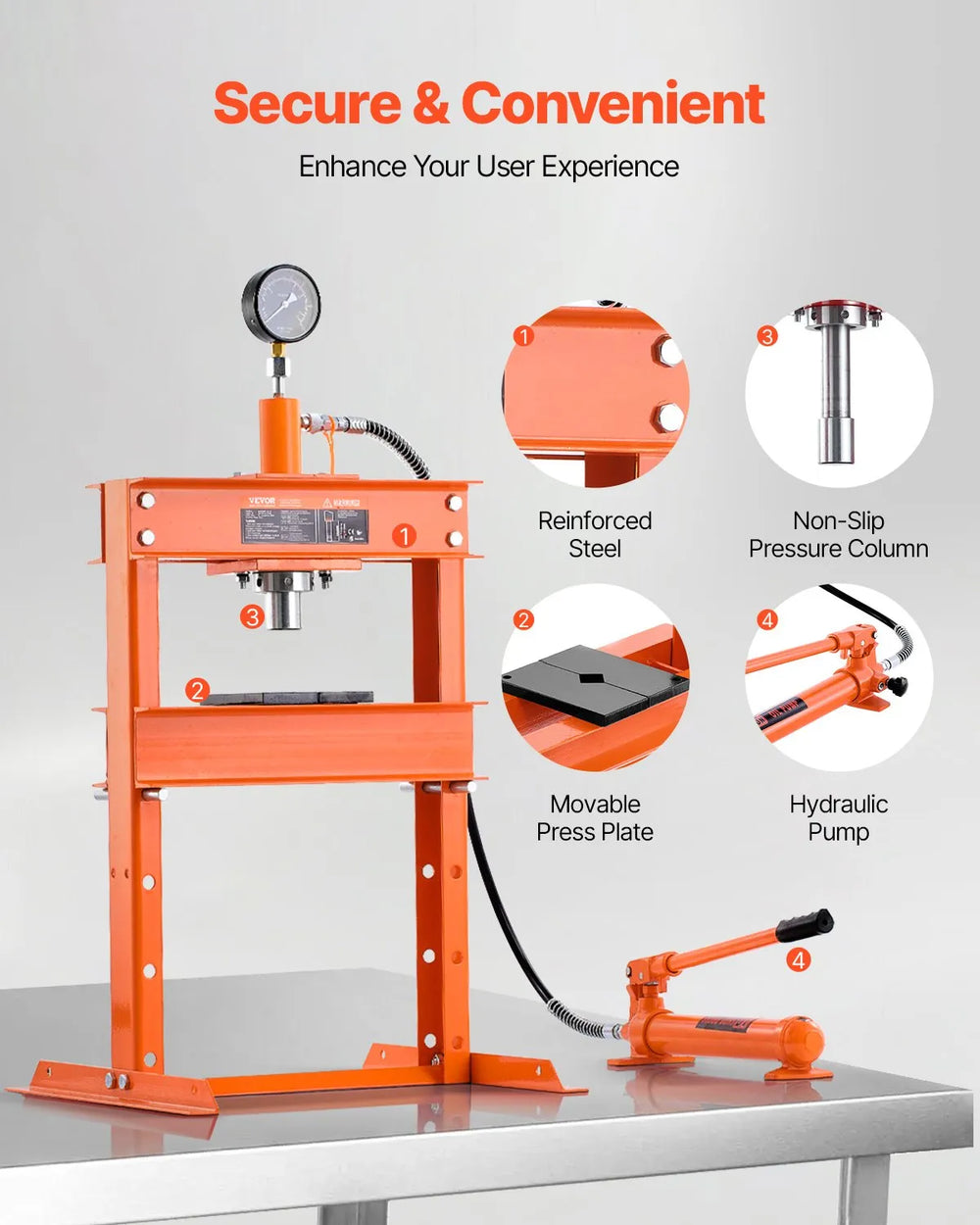 Vevor Hydraulic Shop Press 10 Ton Manual with Press Plate Pressure Gauge New