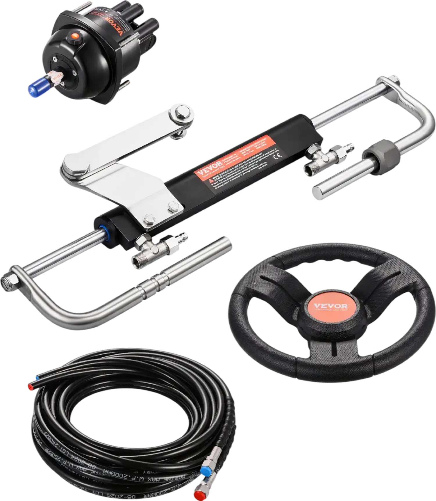 Vevor Hydraulic Outboard Steering Kit with 90 HP Cylinder Steering Wheel Helm Pump New