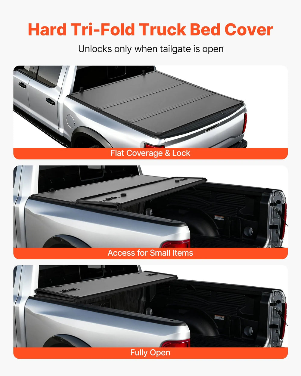 Vevor Truck Bed Tonneau Cover Hard Tri-Fold 76" for 2019-2024 Dodge Ram 1500 New