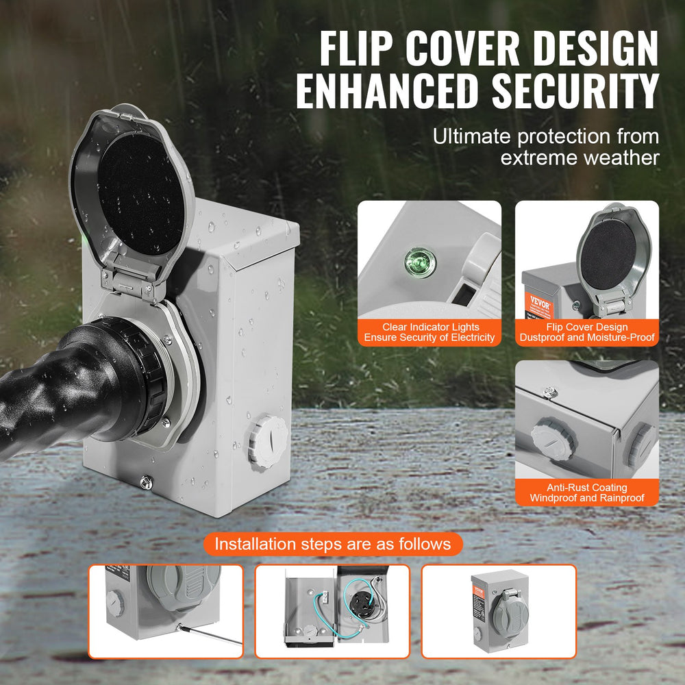 Vevor Generator Cord and Power Inlet Box Kit 50 Amp 25FT NEMA 14-50P/SS2-50R w/ Twist Lock Connector New