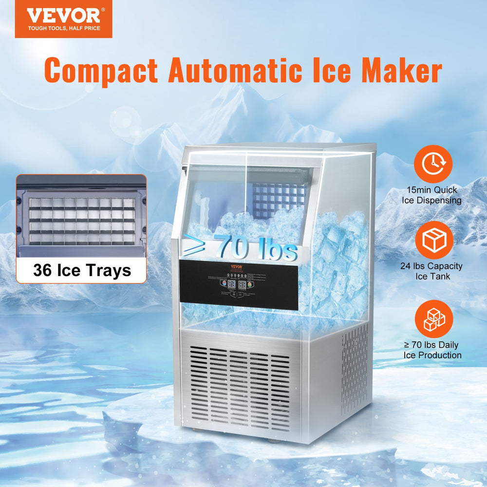 Vevor Under Counter Ice Maker 70 Lbs per Day with 24 Lbs Storage Bin 110V New