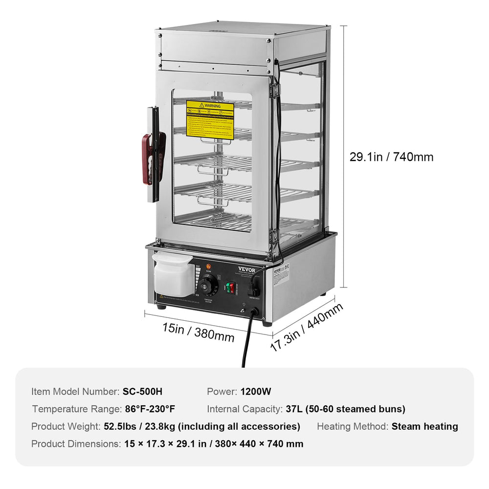 Vevor Commercial Food Warmer 5-Tier Display Electric Steamer 1200W New