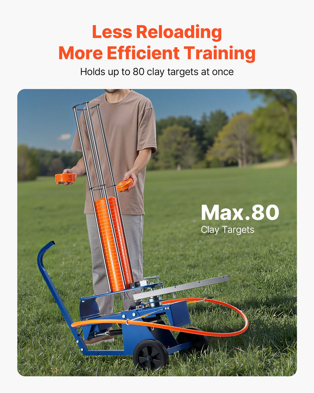 Vevor Clay Target Thrower Portable Automatic Launcher Adjustable Angle 75-80 Disc Capacity New
