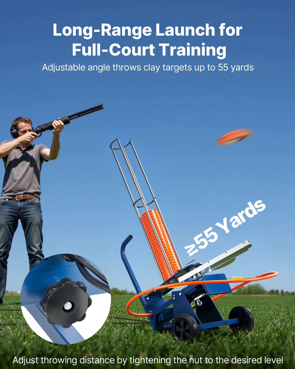 Vevor Clay Target Thrower Portable Automatic Launcher Adjustable Angle 75-80 Disc Capacity New