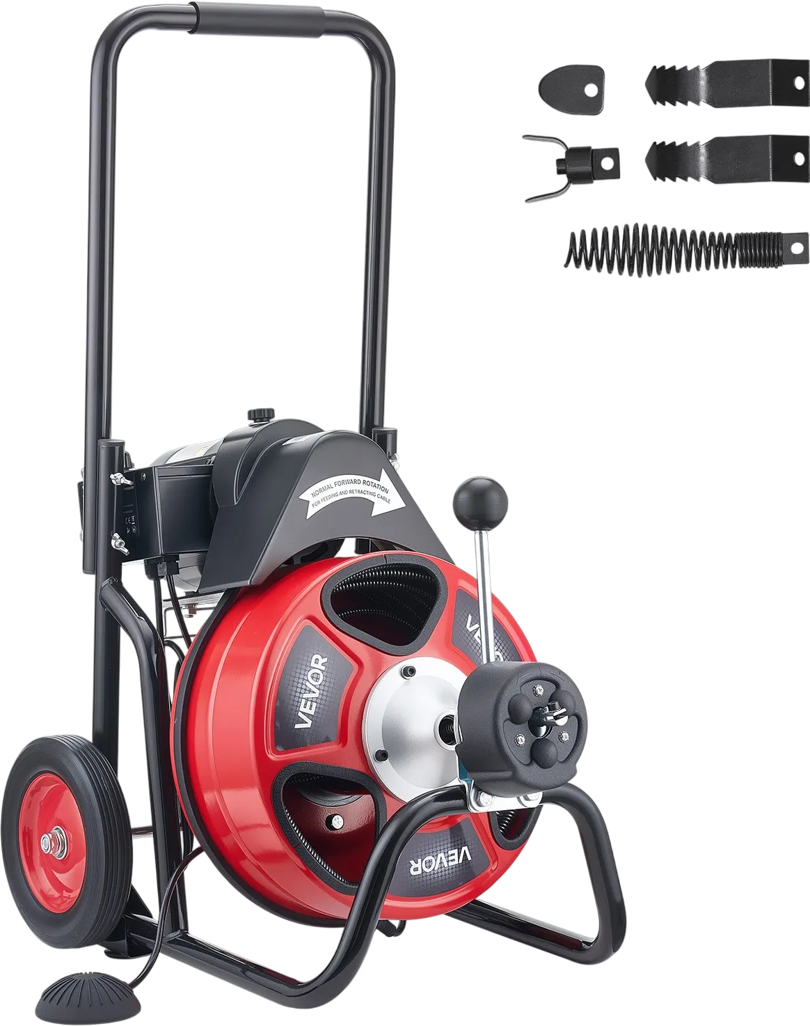 Vevor Drain Cleaner 50 ft x 3/8 in Auto Feed Closed Drum with Air Foot Switch 4 Cutters New