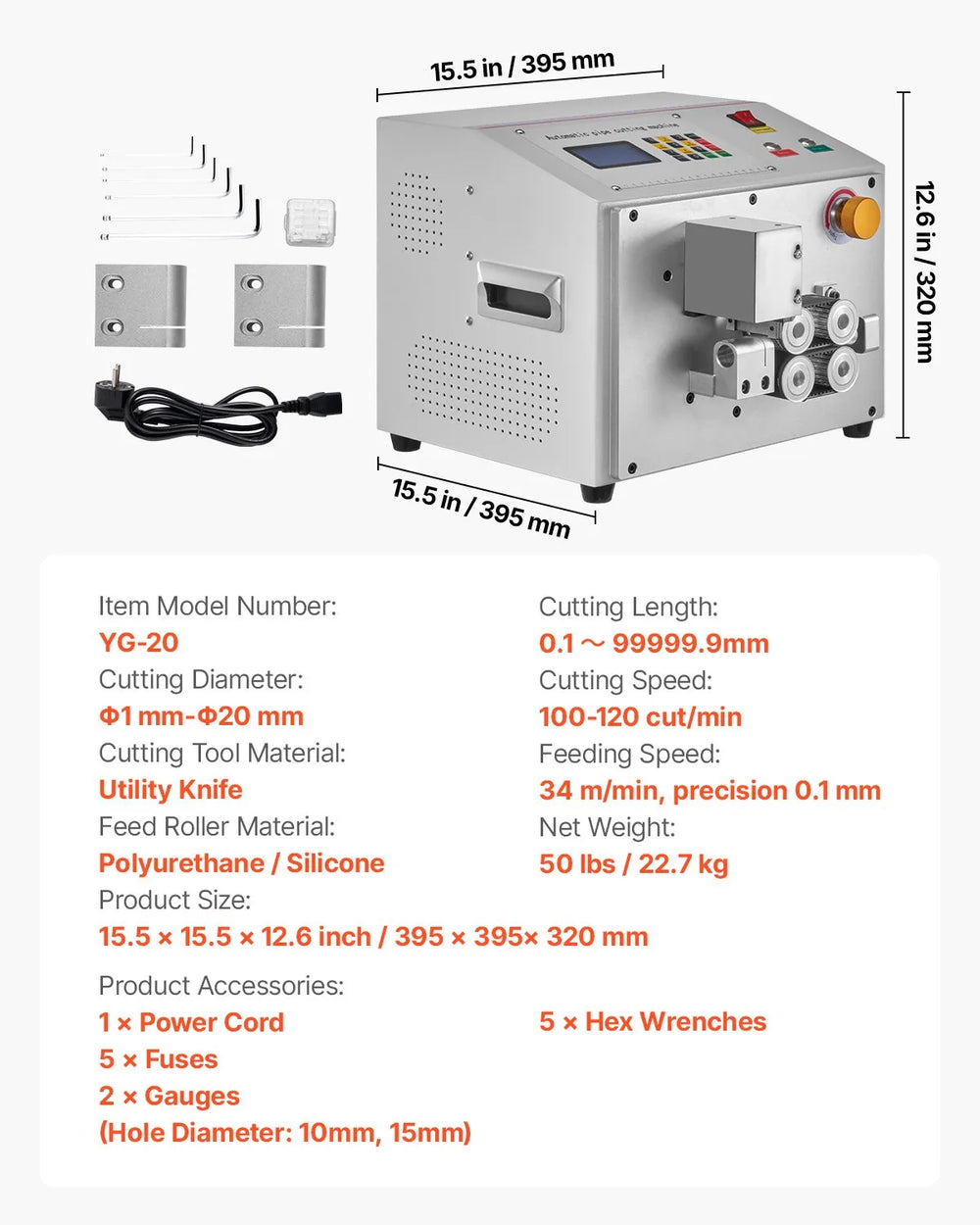 Vevor Automatic Pipe Cutting Machine 1-20mm Cut Diameter with LCD Display New