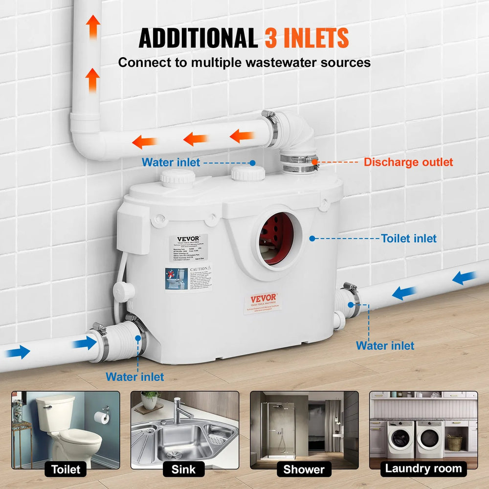 Vevor Upflush Macerating Toilet System with 500W Pump for Basement New