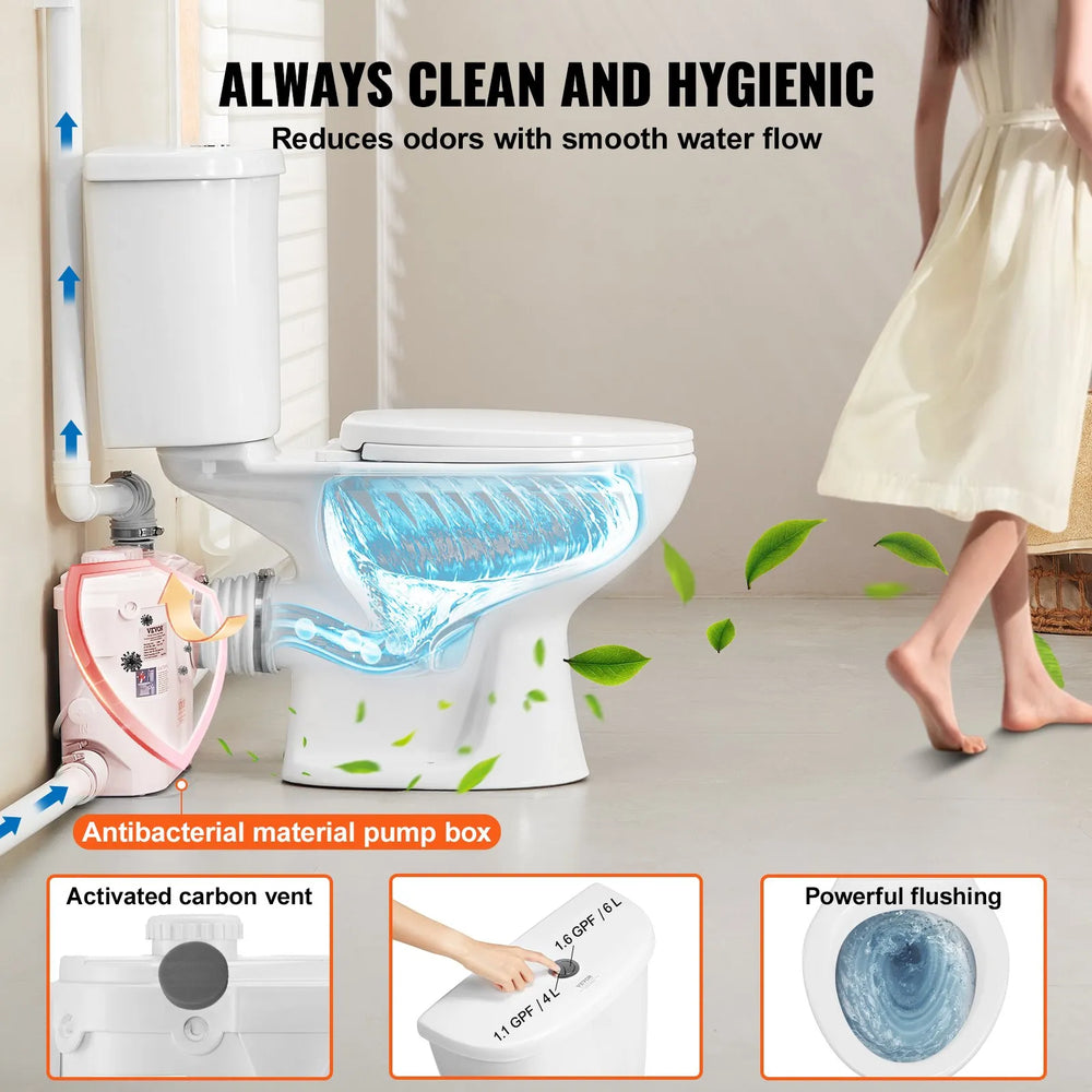 Vevor Upflush Macerating Toilet System with 500W Pump for Basement New