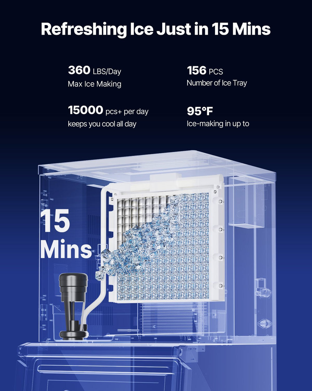 Vevor Commercial Ice Maker 360 Lbs Per Day with 205 Lbs Storage Bin Auto Self-Cleaning New