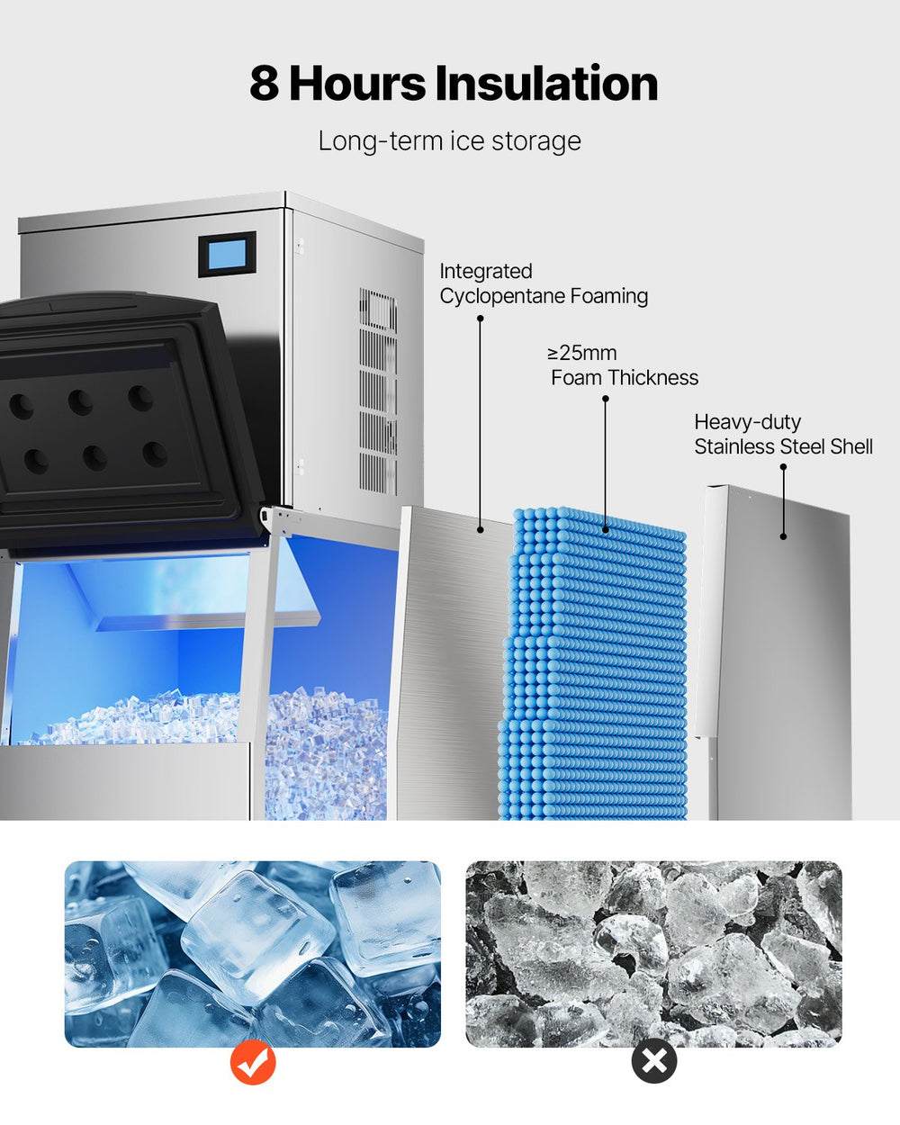 Vevor Commercial Ice Maker 360 Lbs Per Day with 205 Lbs Storage Bin Auto Self-Cleaning New