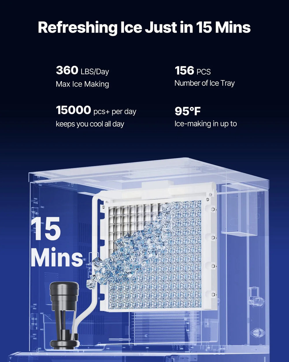 Vevor Commercial Ice Maker Automatic Dispensing 360 Lbs/Day with 180 Lbs Storage New