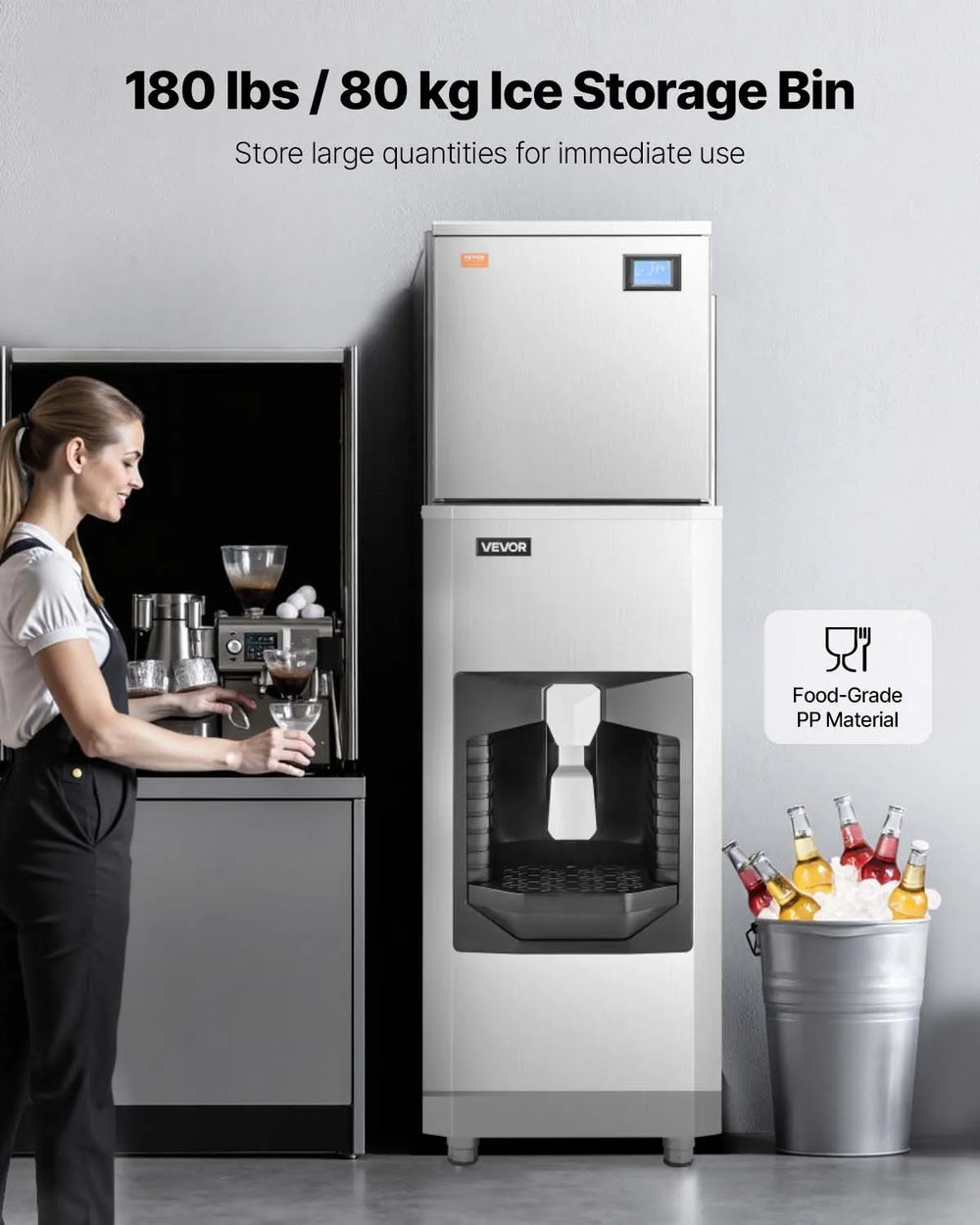 Vevor Commercial Ice Maker Automatic Dispensing 550 Lbs/Day with 180 Lbs Storage New