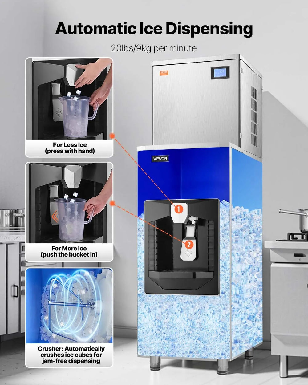 Vevor Commercial Ice Maker Automatic Dispensing 550 Lbs/Day with 180 Lbs Storage New