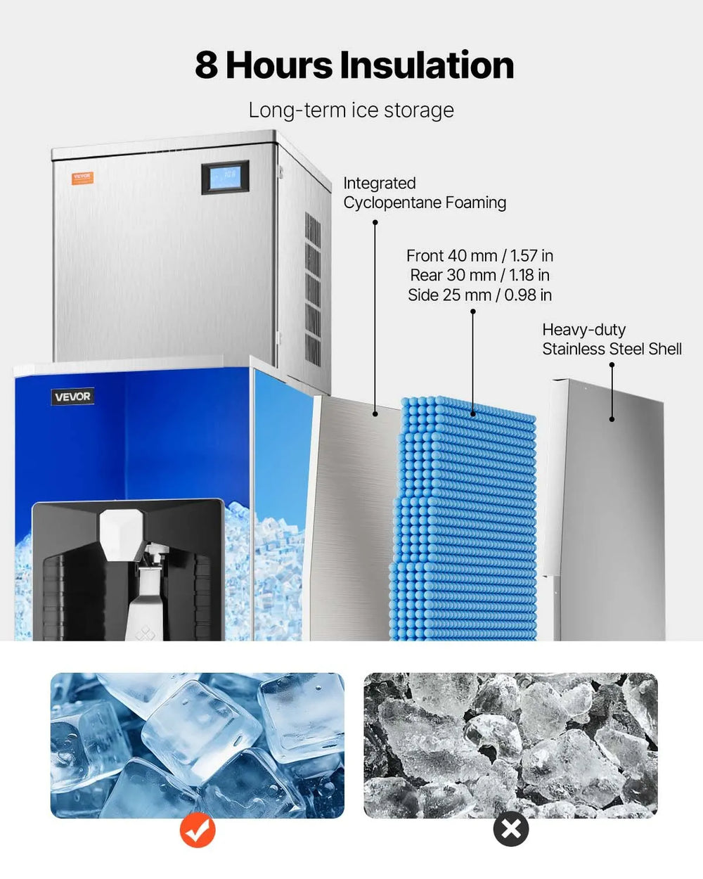 Vevor Commercial Ice Maker Automatic Dispensing 550 Lbs/Day with 180 Lbs Storage New
