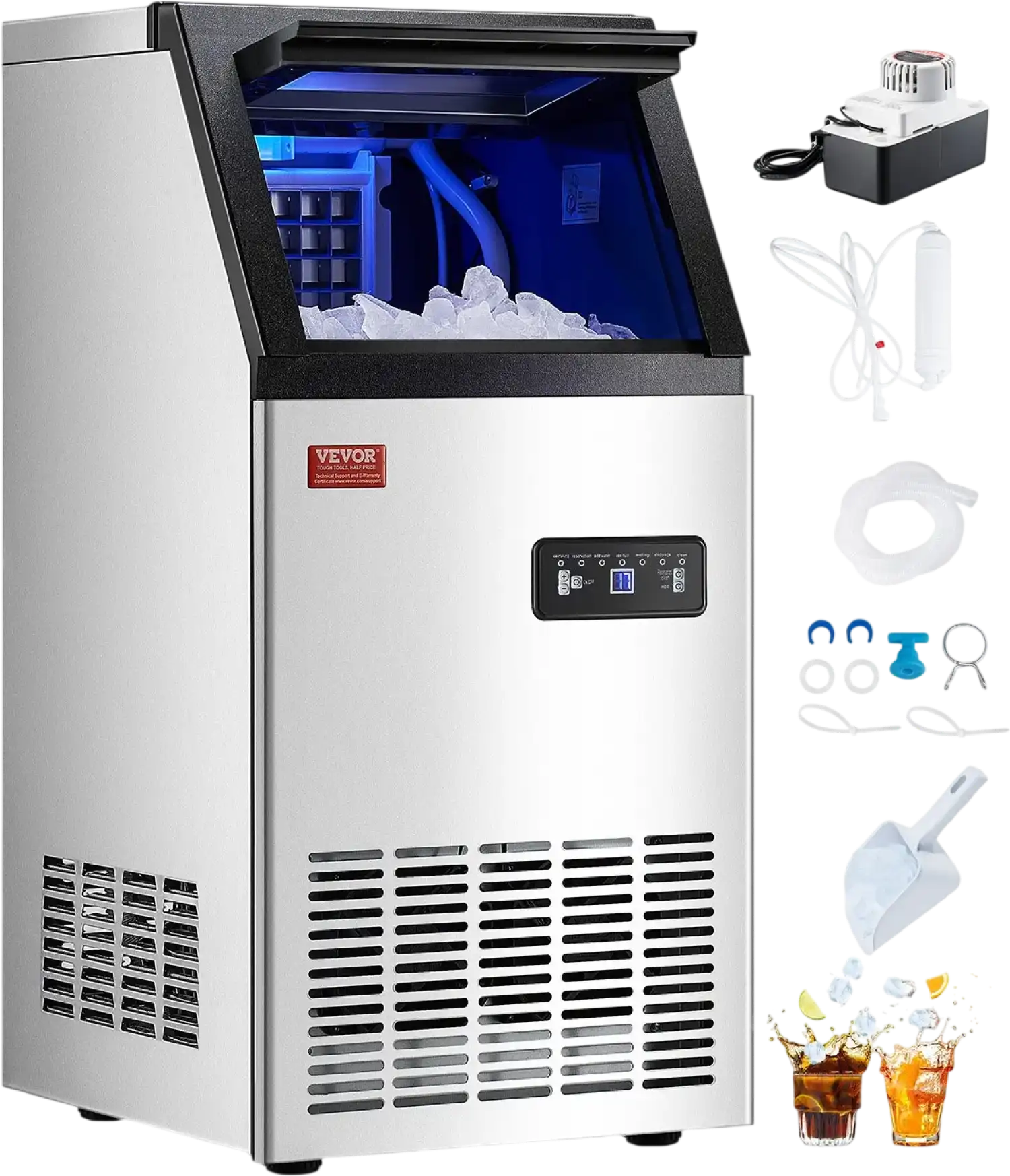 Vevor Commercial Ice Maker 80 lbs/24H with 28 lbs Storage Drain Pump Self-Cleaning New