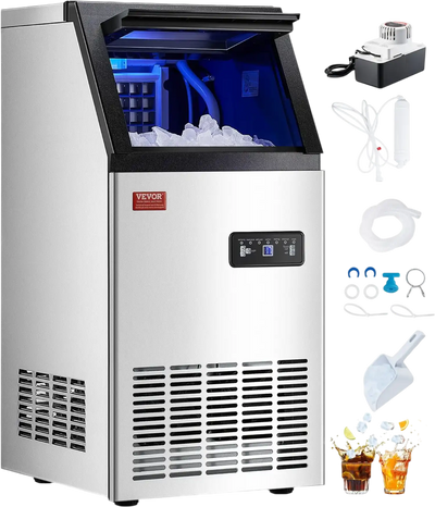 Vevor Commercial Ice Maker 80 lbs/24H with 28 lbs Storage Drain Pump Self-Cleaning New
