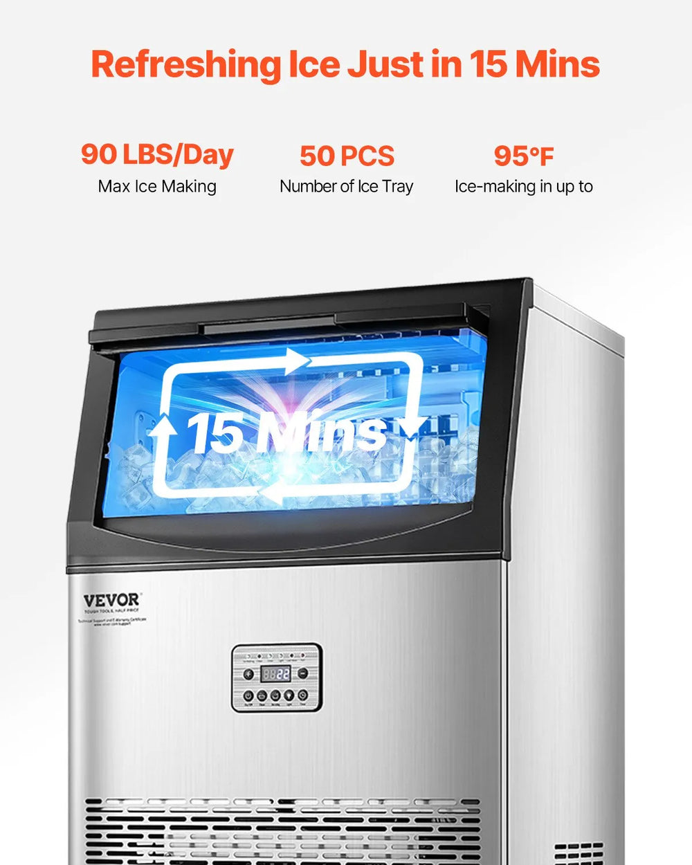 Vevor Ice Maker Machine 90 lbs/24H with 33 lbs Storage Drain Pump Self-Cleaning New