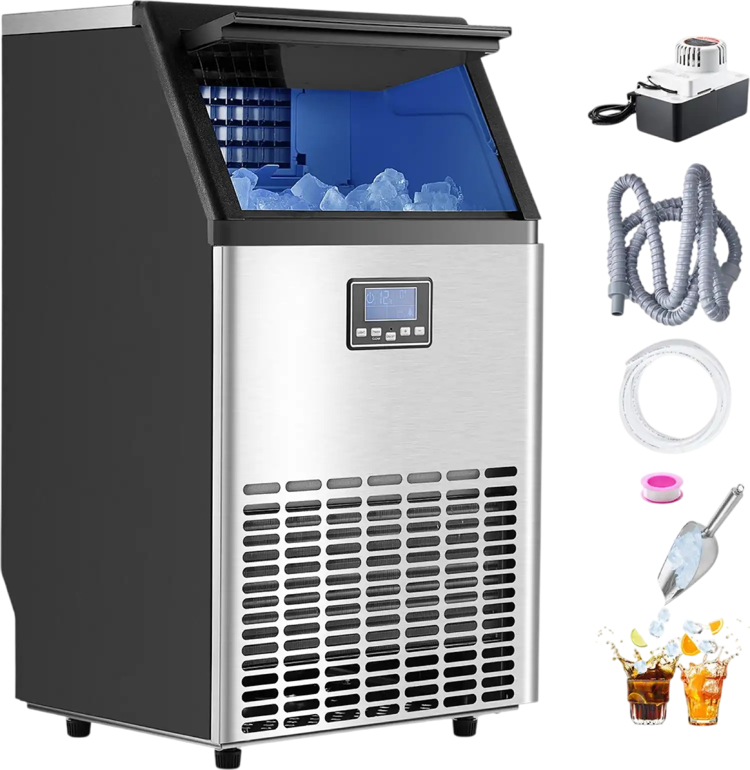 Vevor Ice Maker Machine 100 lbs/24H with 33 lbs Storage Drain Pump Self-Cleaning New