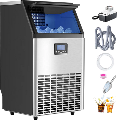 Vevor Ice Maker Machine 100 lbs/24H with 33 lbs Storage Drain Pump Self-Cleaning New