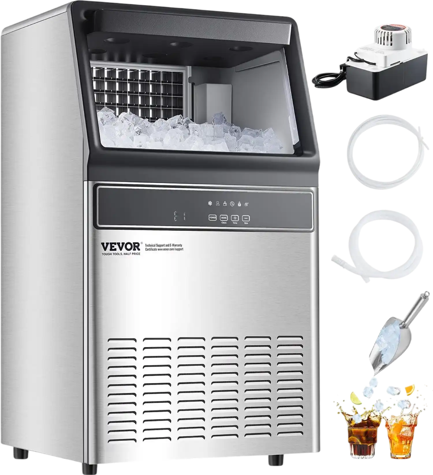 Vevor Commercial Ice Maker 110 lbs/24H with 33 lbs Storage Drain Pump Self-Cleaning New