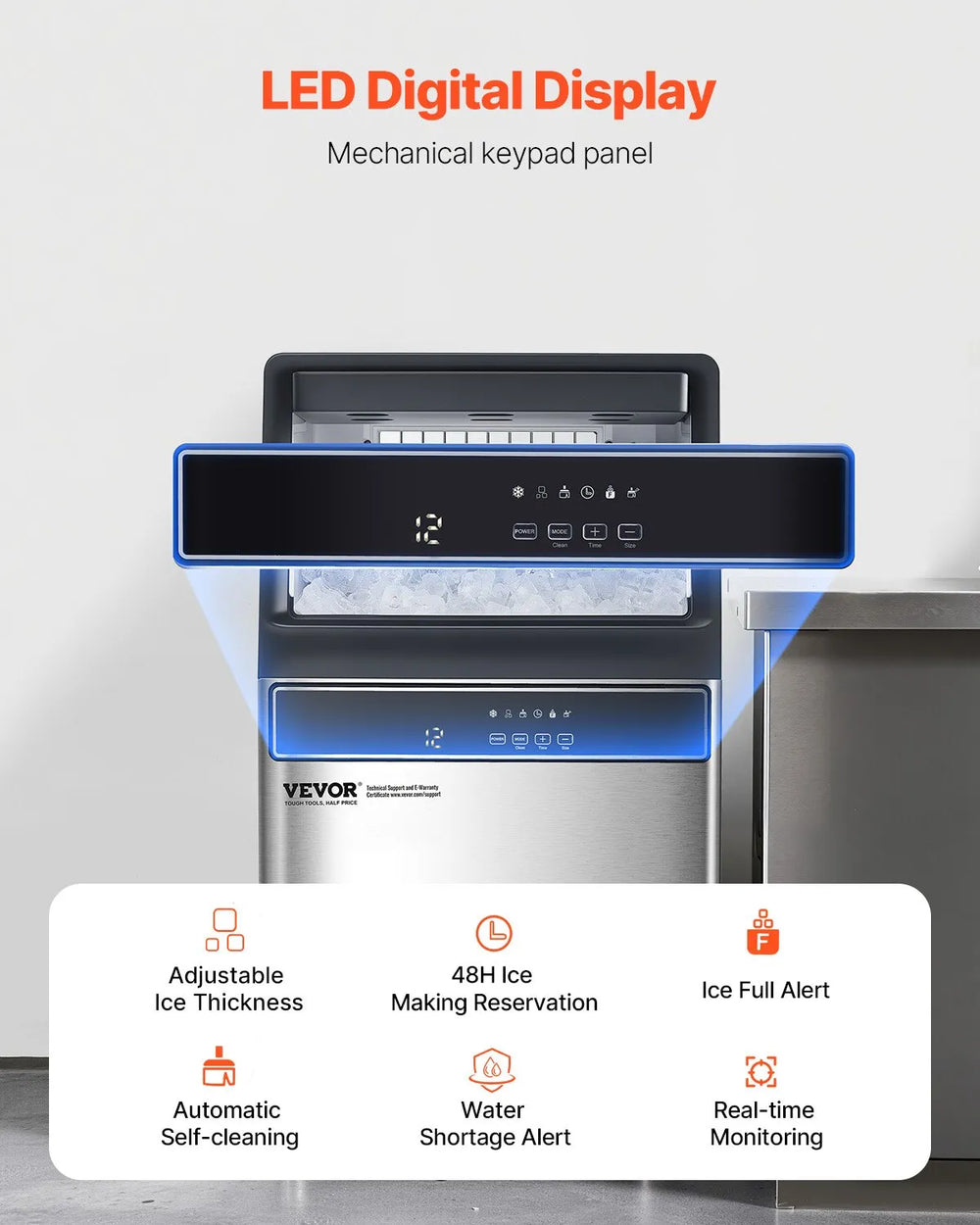 Vevor Commercial Ice Maker 120 lbs/24H with Drain Pump 33 lbs Storage Self-Cleaning New