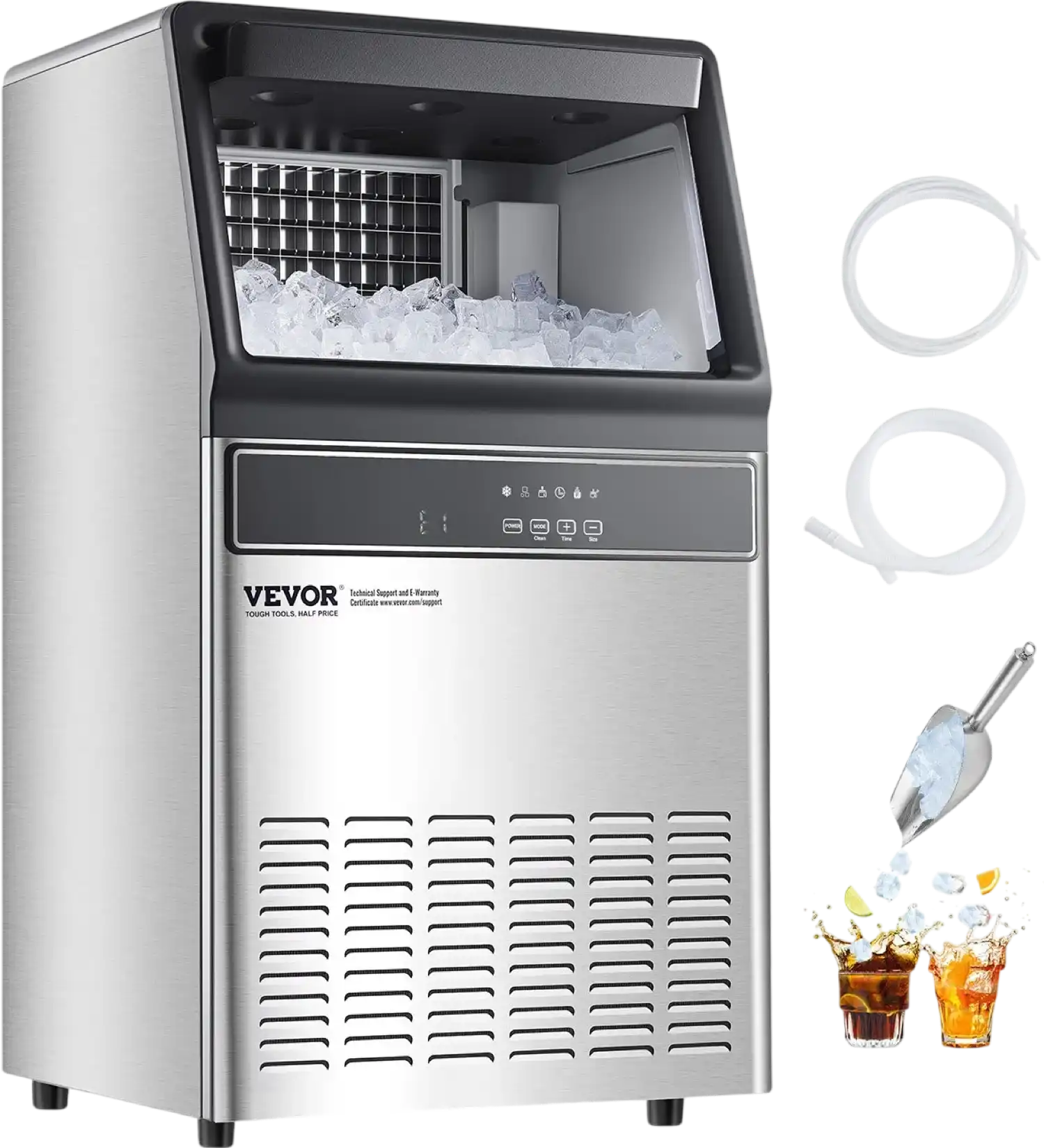 Vevor Commercial Ice Maker 120 lbs/24H with Drain Pump 33 lbs Storage Self-Cleaning New