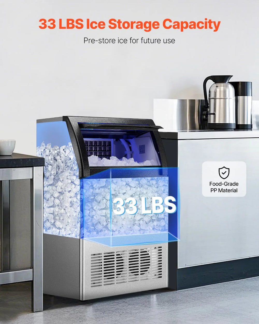 Vevor Commercial Ice Maker 130 lbs/24H with Drain Pump 33 lbs Storage New